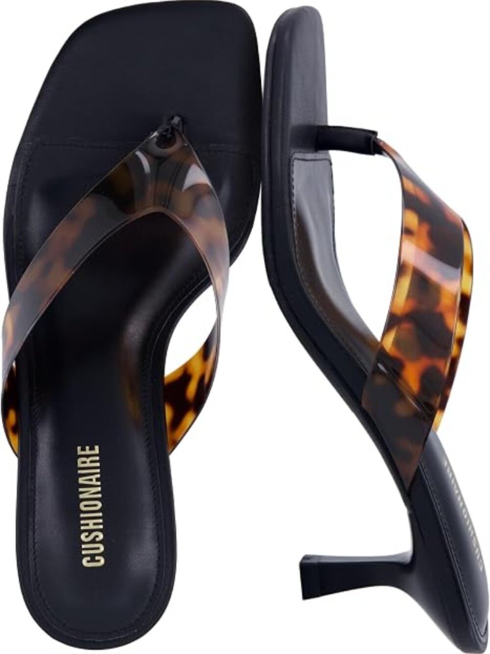 Clear Strap Kitten Heels for Women, Square Toe Flip Flop Sandal Heels with Memor